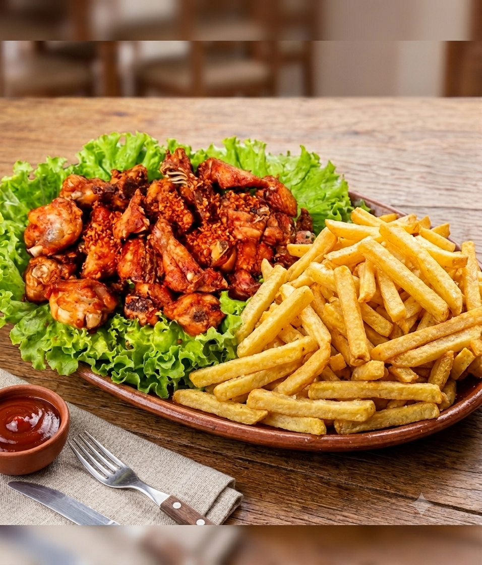 Frango a Passarinho com batata frita